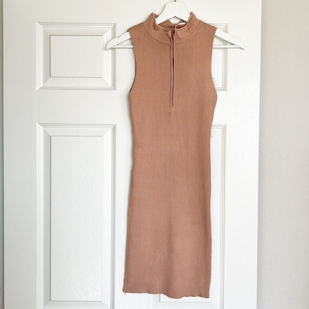 NWT DISSH Aymie Latte Zip Knit Mini Dress